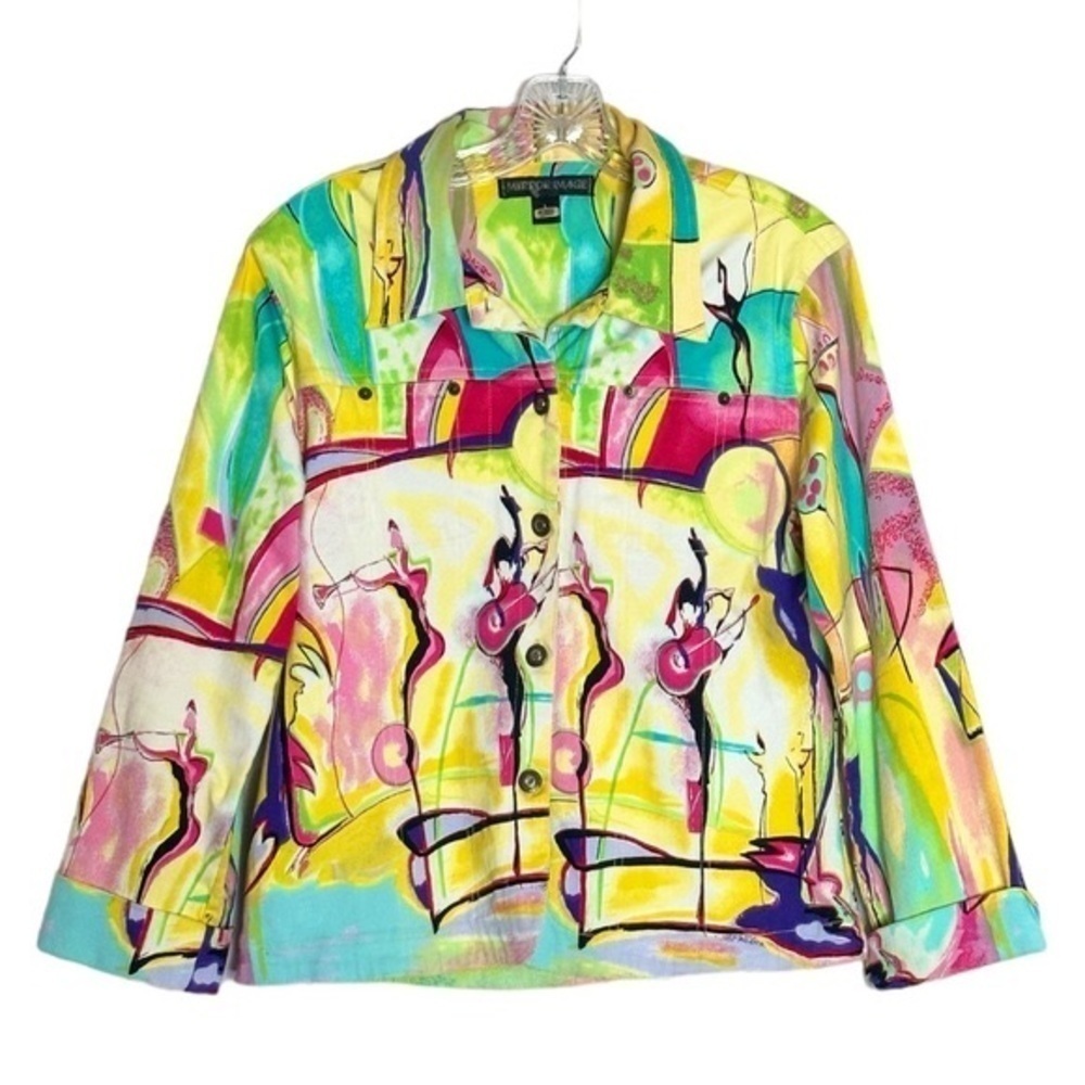 Vintage Mirror Image Artsy Dali Abstract Dancer Jean Jacket Multicolor 90s L